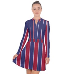 Large Red White And Blue Usa Memorial Day Holiday Vertical Cabana Stripes Long Sleeve Panel Dress by PodArtist