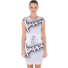 Lettering Points Creative Pen Dots Capsleeve Drawstring Dress  by Sapixe