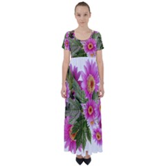 Daisies Flowers Arrangement Summer High Waist Short Sleeve Maxi Dress by Sapixe