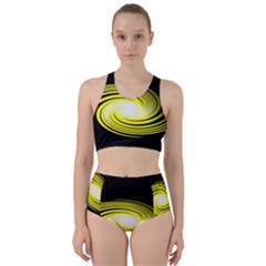 Fractal Swirl Yellow Black Whirl Racer Back Bikini Set by Sapixe