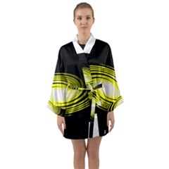Fractal Swirl Yellow Black Whirl Long Sleeve Kimono Robe by Sapixe