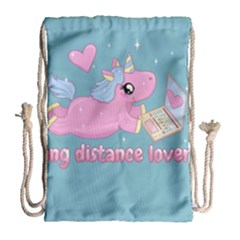 Long Distance Lover - Cute Unicorn Drawstring Bag (large) by Valentinaart