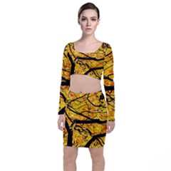 Golden Vein Long Sleeve Crop Top & Bodycon Skirt Set