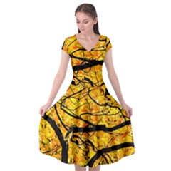 Golden Vein Cap Sleeve Wrap Front Dress