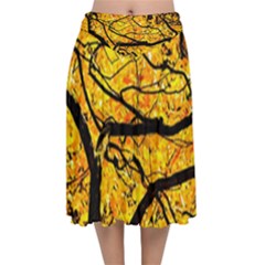 Golden Vein Velvet Flared Midi Skirt