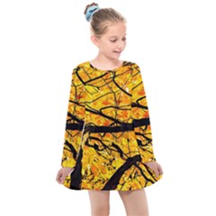 Golden Vein Kids  Long Sleeve Dress by FunnyCow
