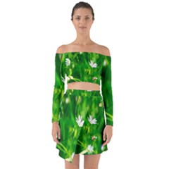 Inside The Grass Off Shoulder Top With Skirt Set by FunnyCow