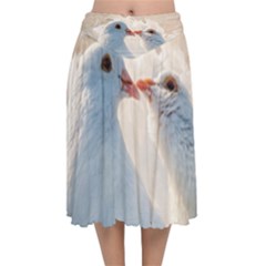 Doves In Love Velvet Flared Midi Skirt by FunnyCow