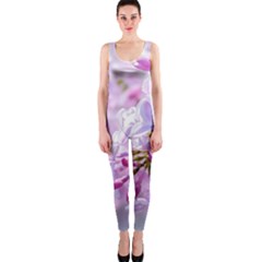 Pink Lilac Flowers One Piece Catsuit by FunnyCow