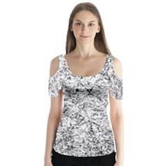 Willow Foliage Abstract Butterfly Sleeve Cutout Tee 