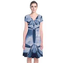 Propeller - Sky Challenger Short Sleeve Front Wrap Dress by FunnyCow