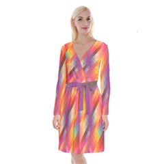 Abstract Background Colorful Pattern Long Sleeve Velvet Front Wrap Dress