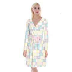 Background Abstract Pastels Square Long Sleeve Velvet Front Wrap Dress
