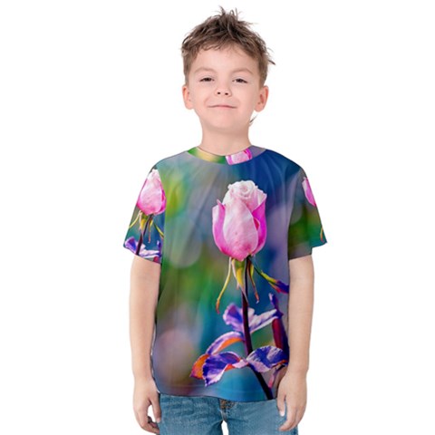 Pink Rose Flower Kids  Cotton Tee by FunnyCow
