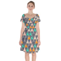 Abstract Geometric Triangle Shape Short Sleeve Bardot Dress by Nexatart