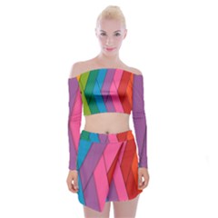Abstract Background Colorful Strips Off Shoulder Top With Mini Skirt Set by Nexatart