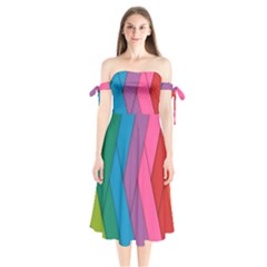 Abstract Background Colorful Strips Shoulder Tie Bardot Midi Dress by Nexatart