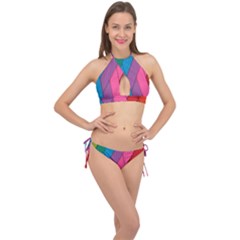 Abstract Background Colorful Strips Cross Front Halter Bikini Set by Nexatart