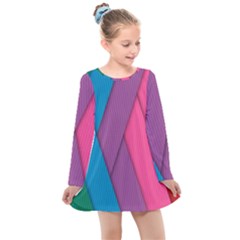 Abstract Background Colorful Strips Kids  Long Sleeve Dress by Nexatart