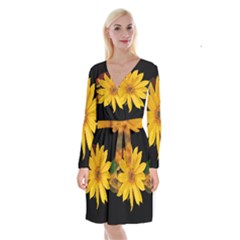 Sun Flower Blossom Bloom Particles Long Sleeve Velvet Front Wrap Dress