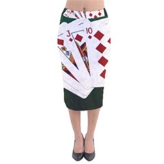 Poker Hands   Royal Flush Diamonds Velvet Midi Pencil Skirt by FunnyCow