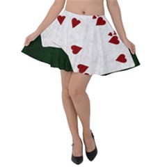 Poker Hands Straight Flush Hearts Velvet Skater Skirt by FunnyCow