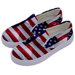 American Usa Flag Kids  Canvas Slip Ons by FunnyCow