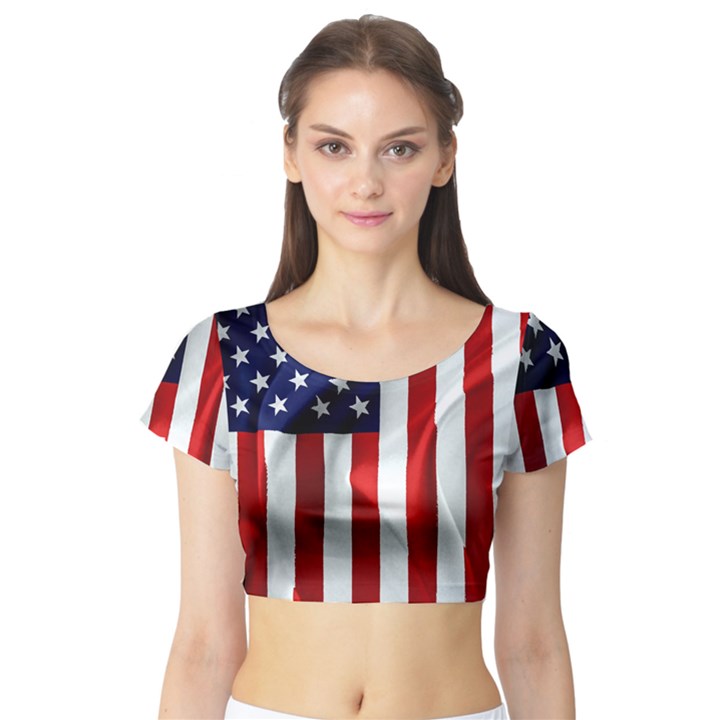 American Usa Flag Vertical Short Sleeve Crop Top