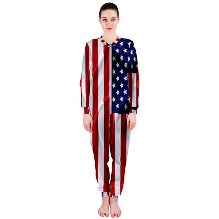 American Usa Flag Vertical OnePiece Jumpsuit (Ladies) 