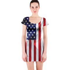 American Usa Flag Vertical Short Sleeve Bodycon Dress