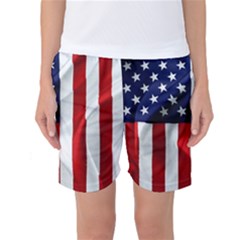 American Usa Flag Vertical Women s Basketball Shorts by FunnyCow
