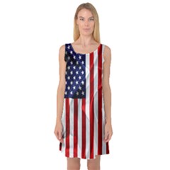 American Usa Flag Vertical Sleeveless Satin Nightdress by FunnyCow