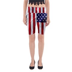 American Usa Flag Vertical Yoga Cropped Leggings by FunnyCow
