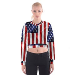 American Usa Flag Vertical Cropped Sweatshirt by FunnyCow
