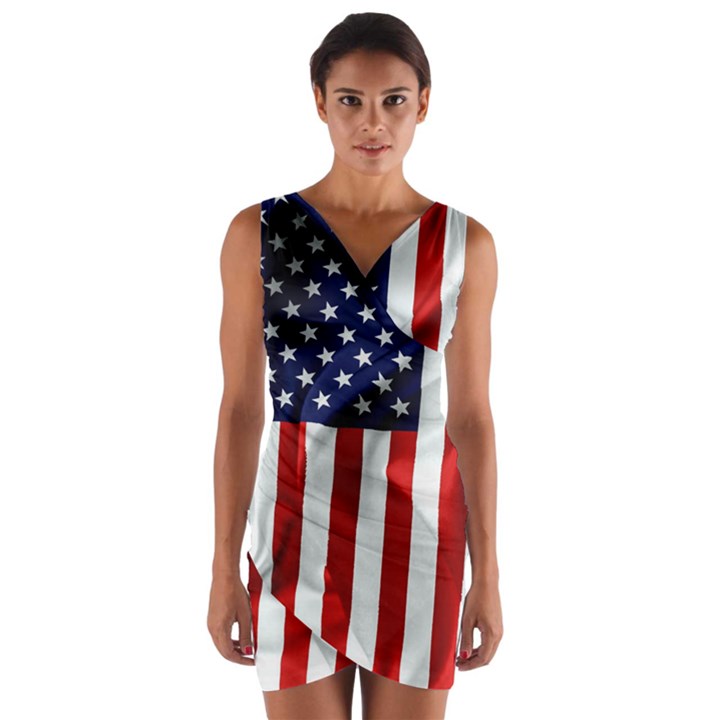 American Usa Flag Vertical Wrap Front Bodycon Dress