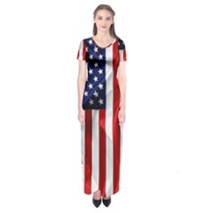 American Usa Flag Vertical Short Sleeve Maxi Dress by FunnyCow