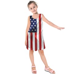 American Usa Flag Vertical Kids  Sleeveless Dress by FunnyCow