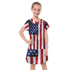 American Usa Flag Vertical Kids  Drop Waist Dress by FunnyCow