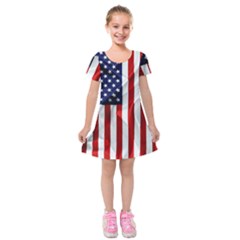 American Usa Flag Vertical Kids  Short Sleeve Velvet Dress by FunnyCow