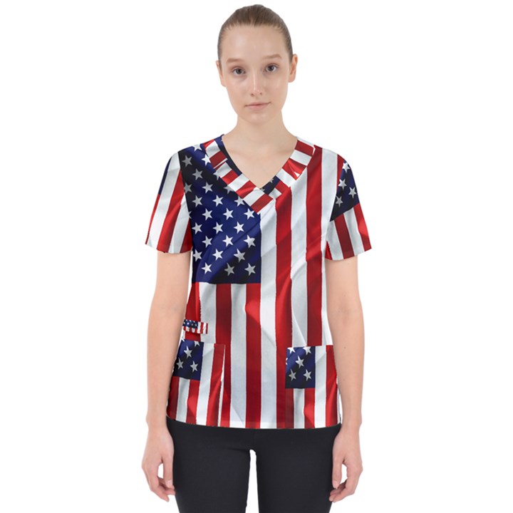 American Usa Flag Vertical Scrub Top