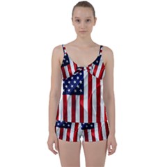 American Usa Flag Vertical Tie Front Two Piece Tankini by FunnyCow