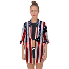 American Usa Flag Vertical Open Front Chiffon Kimono by FunnyCow