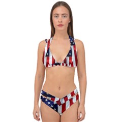 American Usa Flag Vertical Double Strap Halter Bikini Set by FunnyCow