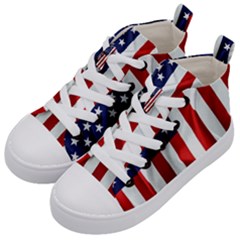 American Usa Flag Vertical Kid s Mid-top Canvas Sneakers by FunnyCow