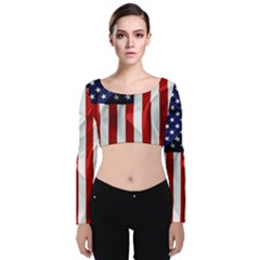 American Usa Flag Vertical Velvet Crop Top by FunnyCow