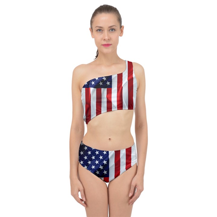 American Usa Flag Vertical Spliced Up Two Piece Swimsuit