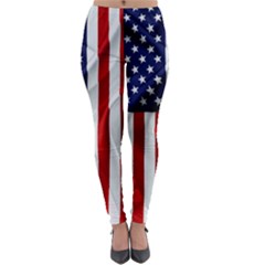 American Usa Flag Vertical Lightweight Velour Leggings by FunnyCow