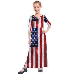 American Usa Flag Vertical Kids  Quarter Sleeve Maxi Dress by FunnyCow
