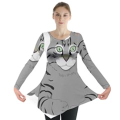 Cat Kitty Gray Tiger Tabby Pet Long Sleeve Tunic  by Sapixe
