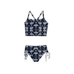 Black And White Florals Background  Girls  Tankini Swimsuit by flipstylezfashionsLLC